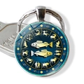 Pisces zodiac keychain with glass cabochon and blue starry sky constellations design - Pisces