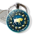 Twelve constellations Taurus glass keychain with gold bull pattern and month symbols - Taurus