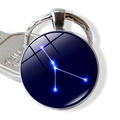 Portachiavi zodiaco rotondo con gemma in vetro Cancro blu e anello in metallo argentato - Cancro