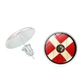 Détails de boucles d'oreilles bouclier viking argenté avec motif de croix rouge et blanc - Style Blason Croix en X Rouge et Blanc (JY002295-5)