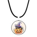 Detail of Halloween pendant with black cat in a pumpkin and Happy Halloween text - Wizard Cat Pumpkin Style (JY002481-5)