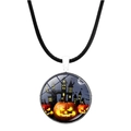 Halloween necklace with glass pumpkin pendant and black wax rope on white background - Castle Moon Pumpkin Style (JY002481-11)