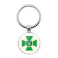 Detailed view of silver alloy keychain featuring the Ukraine coat of arms emblem - Green Cross Trident Style (JY006299-9)