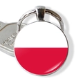 Detail of round Poland flag keychain featuring a glass dome and polished metal frame - Poland Landmark
