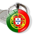 Detail of Portugal flag glass dome keychain with polished metal alloy keyring and base - Portugal Style