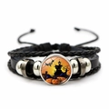 Detail van Halloween armband met gelaagde lederen koorden en pompoen glazen steen - Pompoen Kasteel Vleermuis Stijl (JY002574-2)
