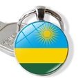 Macro detail of Rwanda flag glass cabochon keychain in silver finish zinc alloy - Rwanda