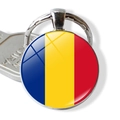 Detail of Romania flag glass dome pendant with polished metal keychain ring - Romania
