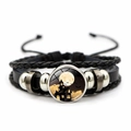 Halloween meerlagige leren armband met glazen koepel donker kasteel en maan charme - Donker Kasteel Volle Maan Vleermuis Stijl (JY002574-12)
