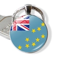 Close-up of Tuvalu flag keychain with glass dome and polished silver metal ring - Tuvalu