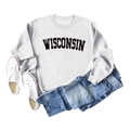 Flat lay of white Wisconsin letter print sweatshirt with jeans and canvas shoes - S / White (Black Font)