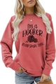 Close-up of I'M a HOOKER in My Spare Time slogan with knitting graphic on pink sweatshirt - S / Red (Black Font)