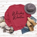 Close-up of Whiskey Weather printed sweatshirt flat lay with autumn style accessories - Red Sweatshirt (Black Font)
