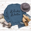 Flat lay of Whiskey Weather navy sweatshirt styled with autumn boots and accessories - Blue Sweatshirt (Black Font)