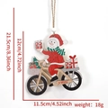 Wooden Christmas Santa on bicycle ornament detail with size measurements and jute rope - Snowman Bicycle Style