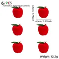 Set di 6 decorazioni natalizie a forma di mela rossa floccata da 4,5 cm con cordini oro - Set da 6 / Mela Rossa 4,5CM