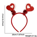 Detail view of red sequin heart headband showing 21cm height and 20cm width dimensions - One Size / Heart Tinsel Ball Headband
