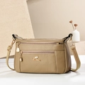 Elegante kaki crossbodytas met lychee-textuur en meerdere gouden ritsen voor dames - Khaki