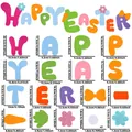 Size chart showing dimensions for Happy Easter DIY felt wall stickers with letter patterns - Happy Easter Letter Style