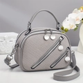 Elegant grey woven handbag with decorative zippers and silver hardware for women - Gray
