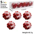 Lot de 5 boules de Noël pailletées rouges avec nœuds blancs dans une boîte transparente - 5 Pièces / Rouge