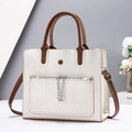 Large capacity chic crossbody handbag for women featuring cream leather and brown accents - Off White