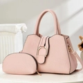 Pink woven texture tote bag set with golden D-ring buckle and matching small pouch - Pink