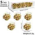 Lot de 5 boules de Noël dorées à paillettes avec rubans blancs pour sapin - 5 Pièces / Doré