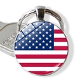 Classic American flag keychain with a glass dome and silver metal ring for keys - United States