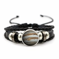 Multilayer braided leather bracelet featuring a planetary glass dome and sliding knot - Jupiter Pattern (JY002073-10)