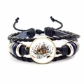 Detail of Halloween braided leather bracelet with pumpkin illustration and metal beads - Halloween Text Pumpkin Style (JY002586-3)