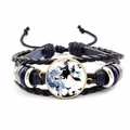Detail of hand-woven leather Halloween bracelet with witch and moon glass pendant - Castle Witch Style (JY002591-8)