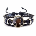 Detail of multi-layer woven leather bracelet with Halloween glass cabochon and ghost motif - Ghost Coffin Style (JY002591-10)