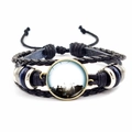 Retro Halloween braided leather bracelet with glass cabochon silhouette design - Church Night Silhouette Style (JY002591-12)