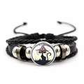 Detailed view of Halloween woven bracelet with black cat pendant and metal beads - Wizard Hat Black Cat Style (JY002573-5)