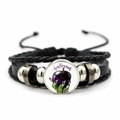 Detail of Halloween woven leather bracelet featuring a purple apple glass cabochon - Witch Hand Purple Apple Style (JY002573-7)