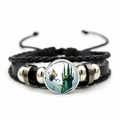 Detail of Halloween braided leather bracelet with pumpkin scarecrow glass pendant - Pumpkin Scarecrow Style (JY002573-8)