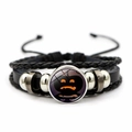 Detail van de Halloween lederen armband met glazen edelsteen en pompoenpatroon - Oranje Pompoen Gezicht(JY002576-2)