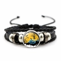 Halloween meerlaagse leren armband met blauwe pompoen, vleermuis en gevlochten touw - Blauwe Pompoen Vleermuis(JY002576-4)