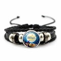 Multilayer Halloween woven leather bracelet featuring Happy Halloween pumpkin glass charm - Happy Halloween Text(JY002576-12)