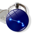 Aries zodiac keychain with silver metal ring and blue glass star map pendant - Aries
