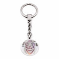 Detail shot of a metal keychain with a clear glass dome showing a white tiger face - Detailed Realistic White Tiger Face (JY002879-4)