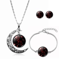 Detailed close-up of silver crescent moon jewelry set featuring Cancer constellation design - Cancer (XHTZ0189)