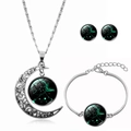 Detailed Sagittarius jewelry set with glass gem crescent moon necklace, bracelet and studs - Sagittarius (XHTZ0192)