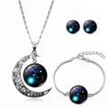 Vintage silver Taurus zodiac crescent moon necklace, bracelet, and earring jewelry set - Taurus (XHTZ0196)