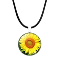Détail du pendentif tournesol en verre sur collier avec cordon en cuir noir - Style Tournesol 15(JY002901-15)