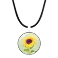 Collier pendentif tournesol en verre avec base en métal argenté et cordon en cuir noir - Style Tournesol 19(JY002901-19)