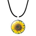 Collier tournesol en gemme de temps avec cordon en cuir noir et dôme en verre - Style Tournesol 20(JY002901-20)