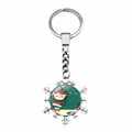 Detail of snowflake metal keychain featuring a winter fishing theme glass cabochon - Winter Fishing Girl Style (JY002906-5)
