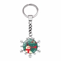 Snowflake metal keychain with Christmas snowman charm and The Joy of Christmas text - Snowman Blowing Horn Style (JY002906-10)